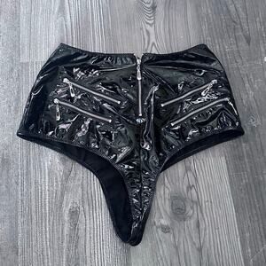 rave wonderland shiny vinyl high waisted booty shorts